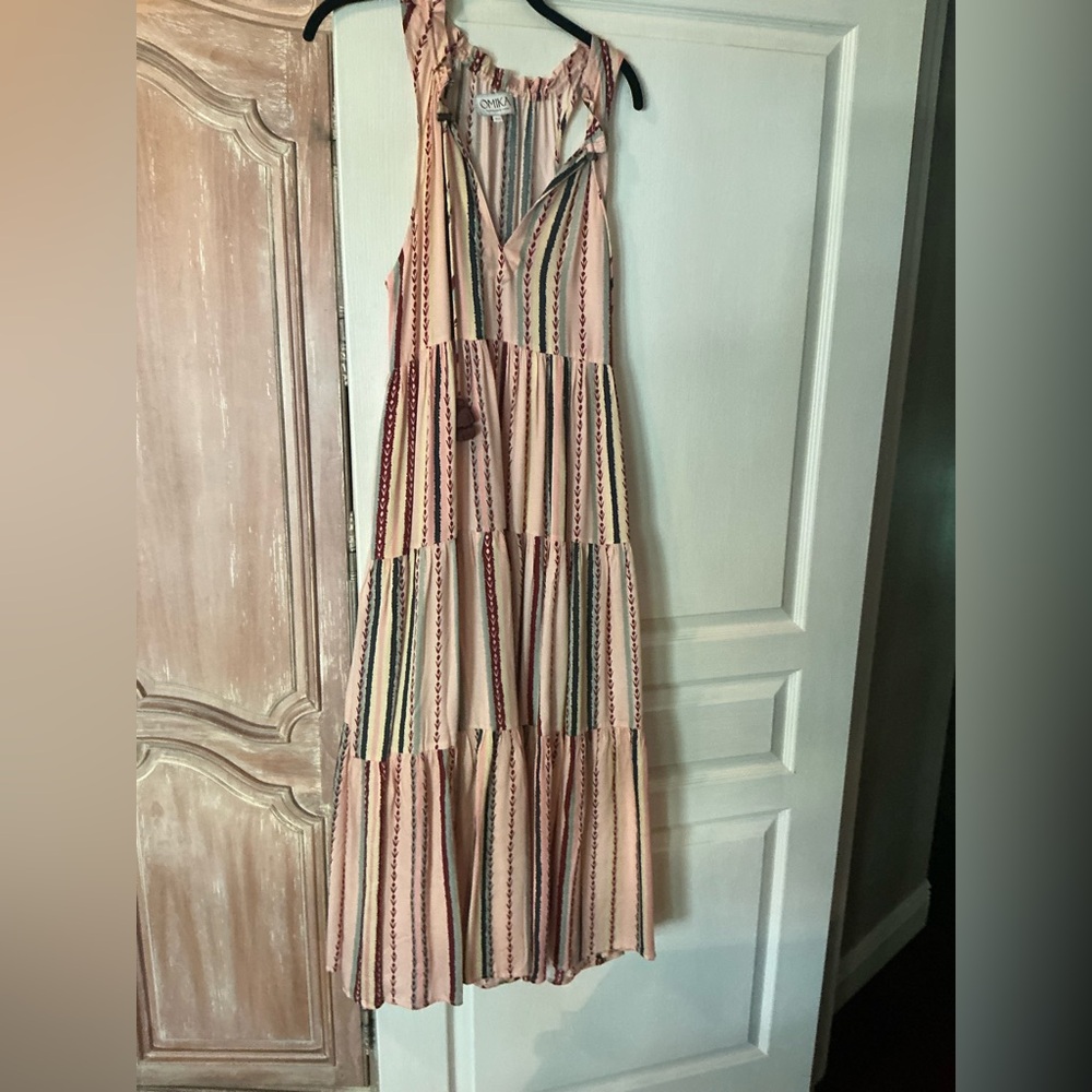 ‼️NWOT Omika Peach Stripe Tiered Maxi Dress
